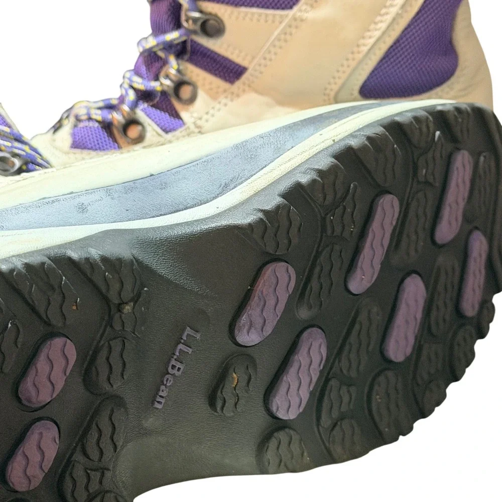 LL Bean Wildcat Winter Boots Women 9 Cream Purple Leather Waterproof TEK2.5 Boot
